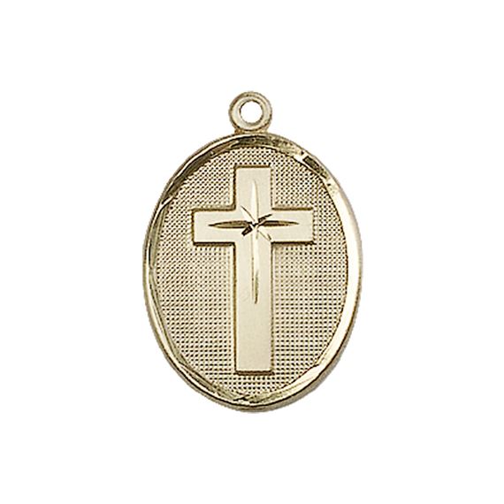 14KT GOLD CROSS MEDAL - 7/8" x 1/2"